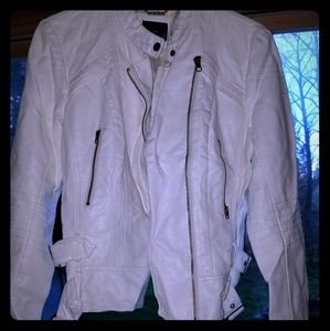 a.n.a White Leather Biker Jacket